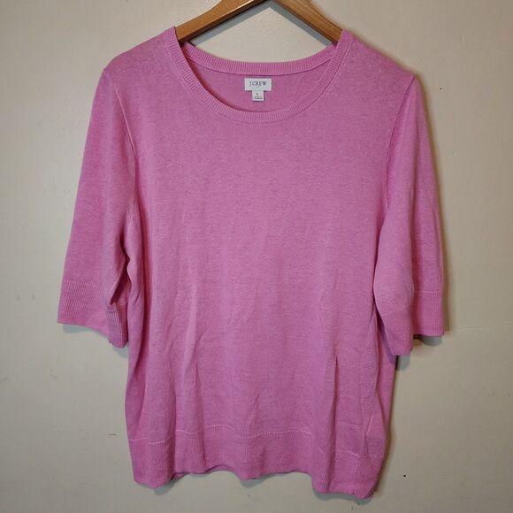 J Crew Linen Sweater Pink Crewneck Women's Large 3/4 Sleeve Pullover - Picture 10 of 11